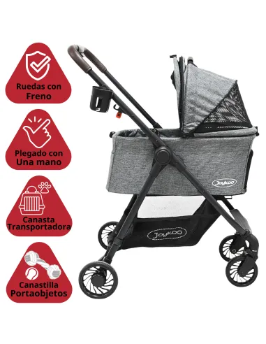 Carriola para Mascotas Cochecito para Perros y Gatos Pequeños - Medianos Transportadora Extraíble Ligera y Plegable con Freno | Joykoo Tienda Oficial