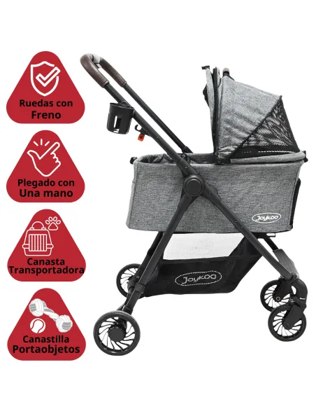 Carriola para Mascotas Cochecito para Perros y Gatos Pequeños - Medianos Transportadora Extraíble Ligera y Plegable con Freno | Joykoo Tienda Oficial