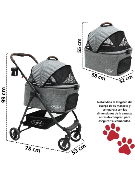 Carriola para Mascotas Cochecito para Perros y Gatos Pequeños - Medianos Transportadora Extraíble Ligera y Plegable con Freno | Joykoo Tienda Oficial