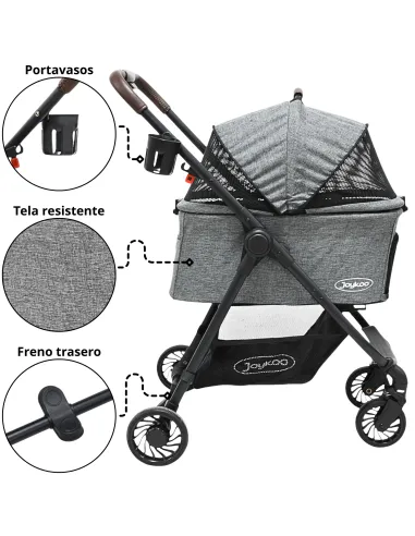 Carriola para Mascotas Cochecito para Perros y Gatos Pequeños - Medianos Transportadora Extraíble Ligera y Plegable con Freno | Joykoo Tienda Oficial