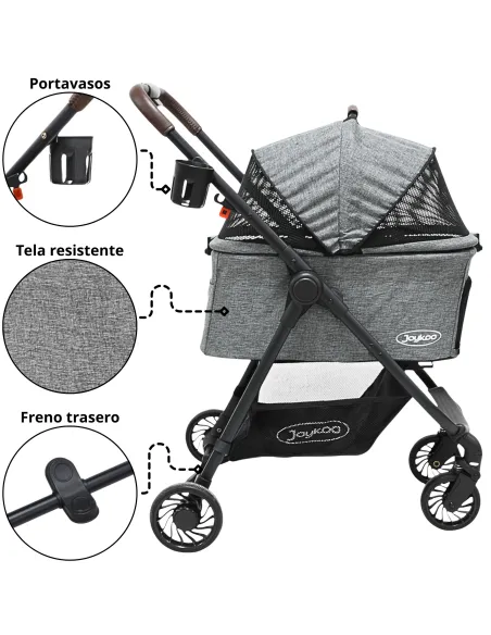 Carriola para Mascotas Cochecito para Perros y Gatos Pequeños - Medianos Transportadora Extraíble Ligera y Plegable con Freno | Joykoo Tienda Oficial