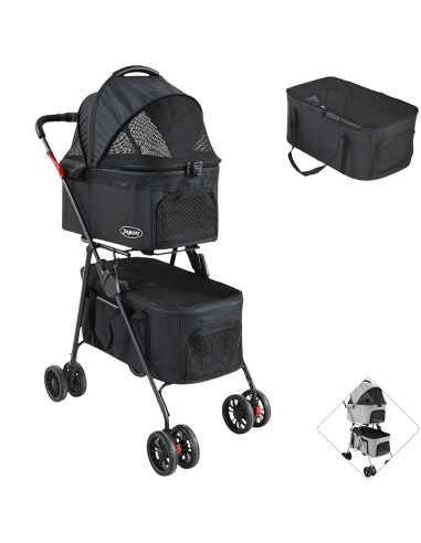 Carriola Doble para Mascotas Cochecito para Perros y Gatos Pequeños - Medianos Transportadora Ligera y Plegable Ruedas con Freno | Joykoo Tienda Oficial