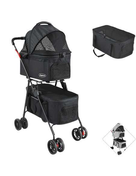 Carriola Doble para Mascotas Cochecito para Perros y Gatos Pequeños - Medianos Transportadora Ligera y Plegable Ruedas con Freno