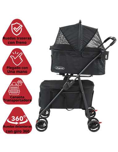 Carriola Doble para Mascotas Cochecito para Perros y Gatos Pequeños - Medianos Transportadora Ligera y Plegable Ruedas con Freno | Joykoo Tienda Oficial