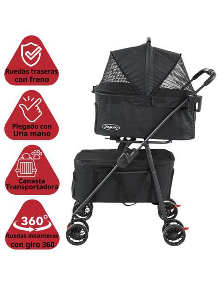 Carriola Doble para Mascotas Cochecito para Perros y Gatos Pequeños - Medianos Transportadora Ligera y Plegable Ruedas con Freno 2