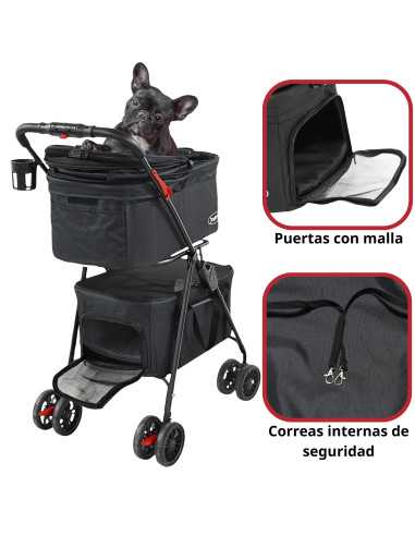Carriola Doble para Mascotas Cochecito para Perros y Gatos Pequeños - Medianos Transportadora Ligera y Plegable Ruedas con Freno | Joykoo Tienda Oficial