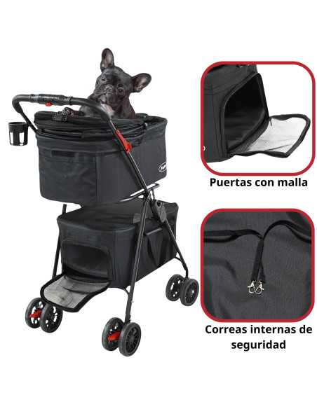 Carriola Doble para Mascotas Cochecito para Perros y Gatos Pequeños - Medianos Transportadora Ligera y Plegable Ruedas con Freno | Joykoo Tienda Oficial