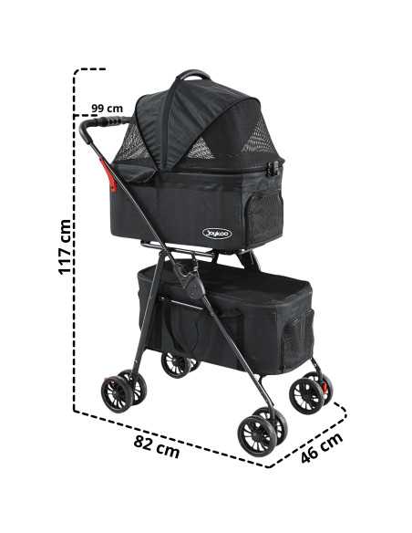 Carriola Doble para Mascotas Cochecito para Perros y Gatos Pequeños - Medianos Transportadora Ligera y Plegable Ruedas con Freno | Joykoo Tienda Oficial