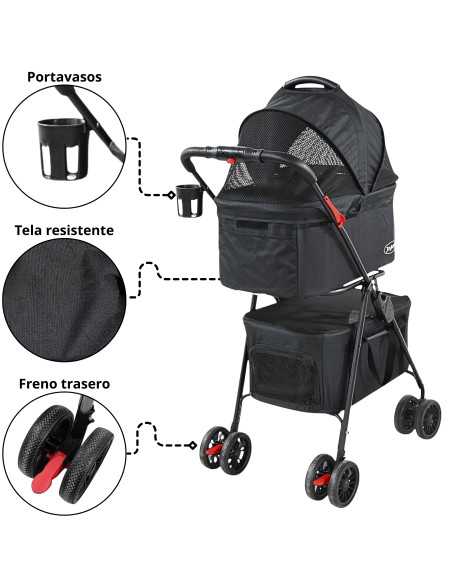 Carriola Doble para Mascotas Cochecito para Perros y Gatos Pequeños - Medianos Transportadora Ligera y Plegable Ruedas con Freno | Joykoo Tienda Oficial