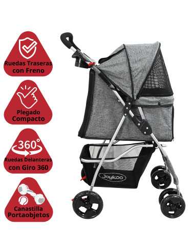 Carriola para Mascotas Cochecito para Perros y Gatos Pequeños - Medianos Plegable Cesta de Almacenamiento Ruedas con Freno | Joykoo Tienda Oficial