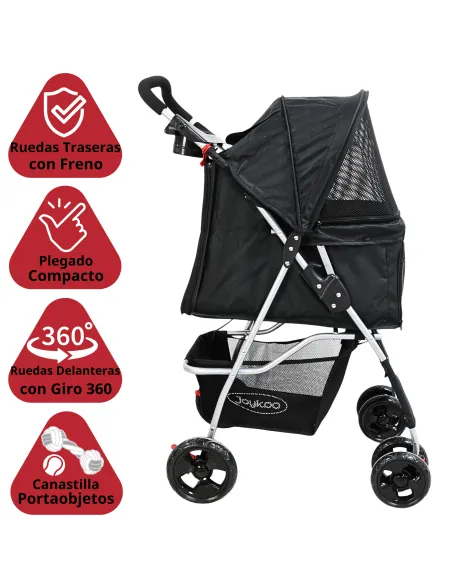 Carriola para Mascotas Cochecito para Perros y Gatos Pequeños - Medianos Plegable Cesta de Almacenamiento Ruedas con Freno | Joykoo Tienda Oficial