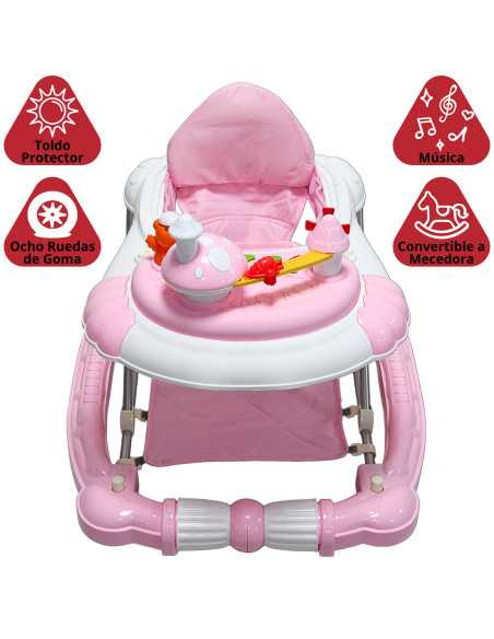 Andadera para Bebé Mecedora Diseño de Hongo Musical Bastón con Toldo Altura Ajustable Plegable Ruedas de Goma | Joykoo Tienda Oficial