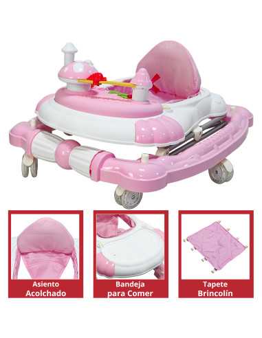 Andadera para Bebé Mecedora Diseño de Hongo Musical Bastón con Toldo Altura Ajustable Plegable Ruedas de Goma | Joykoo Tienda Oficial