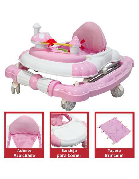 Andadera para Bebé Mecedora Diseño de Hongo Musical Bastón con Toldo Altura Ajustable Plegable Ruedas de Goma | Joykoo Tienda Oficial