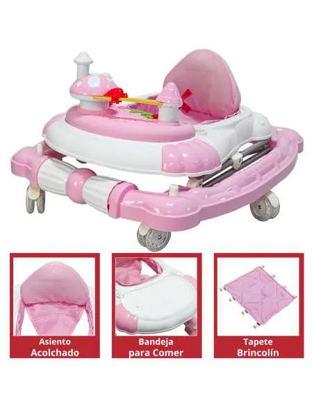 Andadera para Bebé Mecedora Diseño de Hongo Musical Bastón con Toldo Altura Ajustable Plegable Ruedas de Goma | Joykoo Tienda Oficial