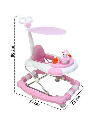 Andadera para Bebé Mecedora Diseño de Hongo Musical Bastón con Toldo Altura Ajustable Plegable Ruedas de Goma | Joykoo Tienda Oficial
