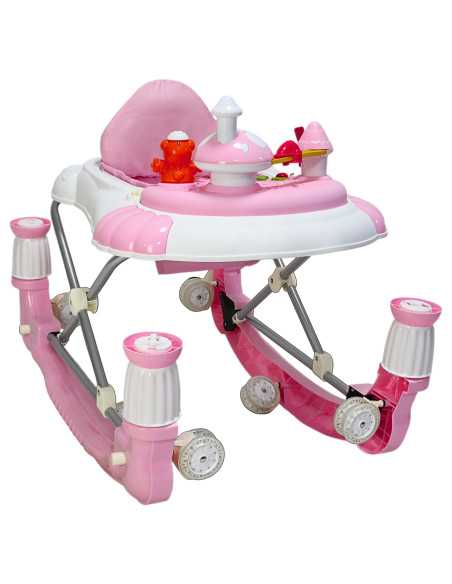 Andadera para Bebé Mecedora Diseño de Hongo Musical Bastón con Toldo Altura Ajustable Plegable Ruedas de Goma | Joykoo Tienda Oficial