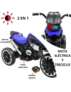 Moto Montable Eléctrica para Niños Triciclo Híbrido con Luces y Sonido Recargable 6v Soporta hasta 30 kg Joykoo - 1 2