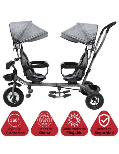 Triciclo Doble para Niños Asiento Giratorio Gemelar Luz Sonido Cinturón de Seguridad Llantas de Goma Apto a partir de 1 Año | Joykoo Tienda Oficial