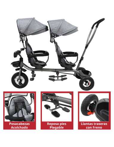 Triciclo Doble para Niños Asiento Giratorio Gemelar Luz Sonido Cinturón de Seguridad Llantas de Goma Apto a partir de 1 Año | Joykoo Tienda Oficial