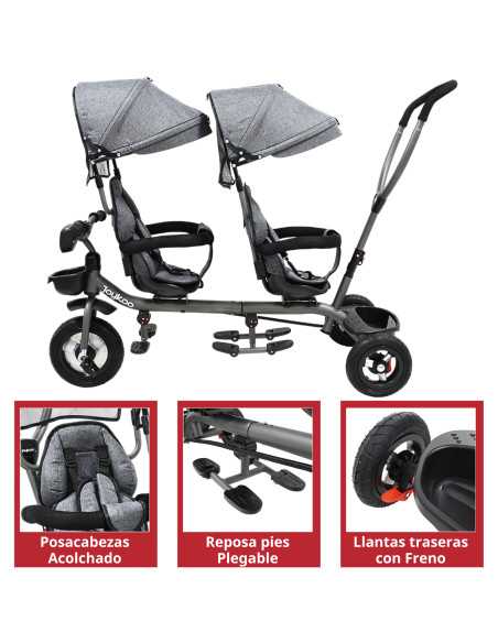Triciclo Doble para Niños Asiento Giratorio Gemelar Luz Sonido Cinturón de Seguridad Llantas de Goma Apto a partir de 1 Año | Joykoo Tienda Oficial