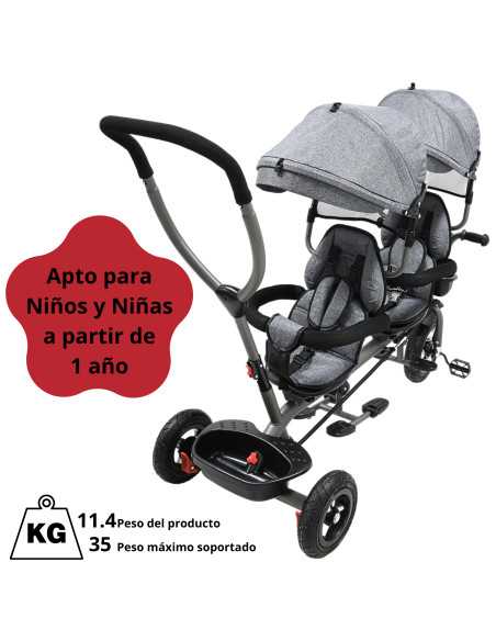 Triciclo Doble para Niños Asiento Giratorio Gemelar Luz Sonido Cinturón de Seguridad Llantas de Goma Apto a partir de 1 Año | Joykoo Tienda Oficial