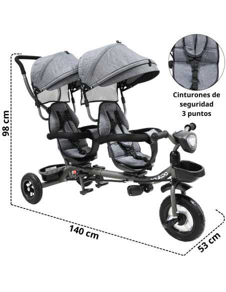 Triciclo Doble para Niños Asiento Giratorio Gemelar Luz Sonido Cinturón de Seguridad Llantas de Goma Apto a partir de 1 Año | Joykoo Tienda Oficial