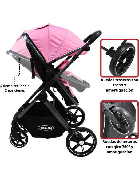 Carriola para Bebé  Asiento Reversible Convertible a Bambineto Plegable Ruedas de Goma Cinturón Apta a partir de 0 Meses | Joykoo Tienda Oficial