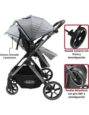 Carriola para Bebé  Asiento Reversible Convertible a Bambineto Plegable Ruedas de Goma Cinturón Apta a partir de 0 Meses | Joykoo Tienda Oficial