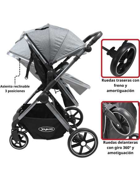 Carriola para Bebé  Asiento Reversible Convertible a Bambineto Plegable Ruedas de Goma Cinturón Apta a partir de 0 Meses | Joykoo Tienda Oficial