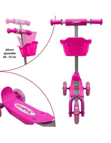 Scooter para Niños con Canastilla Tres Ruedas de Goma Manubrio Ajustable de 60 a 72 cm Soporta hasta 25 kg | Joykoo Tienda Oficial