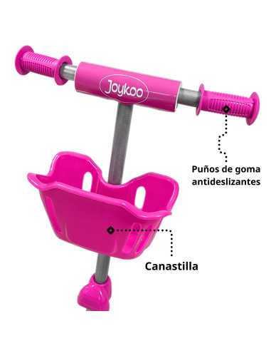 Scooter para Niños con Canastilla Tres Ruedas de Goma Manubrio Ajustable de 60 a 72 cm Soporta hasta 25 kg | Joykoo Tienda Oficial