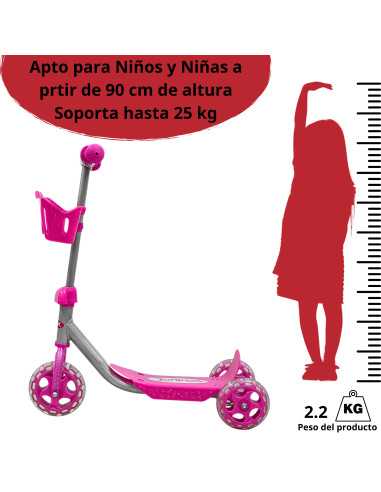 Scooter para Niños con Canastilla Tres Ruedas de Goma Manubrio Ajustable de 60 a 72 cm Soporta hasta 25 kg | Joykoo Tienda Oficial