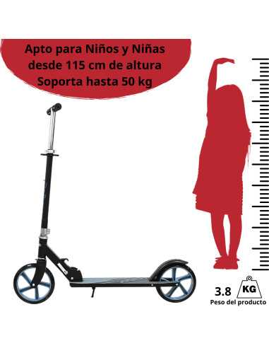 Scooter para Niños Altura Ajustable Ruedas de Goma Freno Trasero Plegable con Correa Apto a partir de 115 cm Soporta hasta 50 kg | Joykoo Tienda Oficial