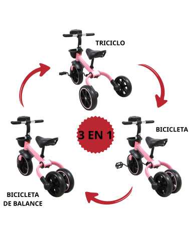Triciclo 3 en 1 Plegable para Niños Convertible a Bicicleta y Balance Bike Luz Sonido Apto a partir de 2 Años o Hasta 25 kg | Joykoo Tienda Oficial
