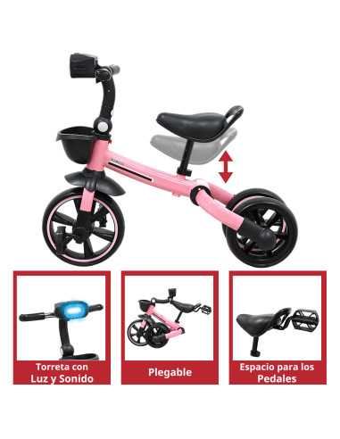 Triciclo 3 en 1 Plegable para Niños Convertible a Bicicleta y Balance Bike Luz Sonido Apto a partir de 2 Años o Hasta 25 kg | Joykoo Tienda Oficial
