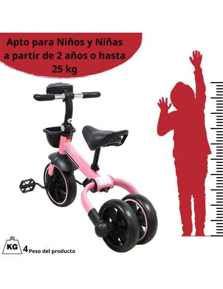 Triciclo 3 en 1 Plegable para Niños Convertible a Bicicleta y Balance Bike Luz Sonido Apto a partir de 2 Años o Hasta 25 kg | Joykoo Tienda Oficial