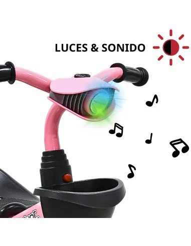 Triciclo para Niños con Bastón Torreta con Luz y Sonido Pedales Desmontables Posapiés Plegables Apto desde 2 años o hasta 25 kg | Joykoo Tienda Oficial