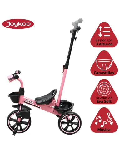 Triciclo para Niños con Bastón Torreta con Luz y Sonido Pedales Desmontables Posapiés Plegables Apto desde 2 años o hasta 25 kg | Joykoo Tienda Oficial