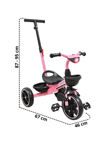Triciclo para Niños con Bastón Torreta con Luz y Sonido Pedales Desmontables Posapiés Plegables Apto desde 2 años o hasta 25 kg | Joykoo Tienda Oficial