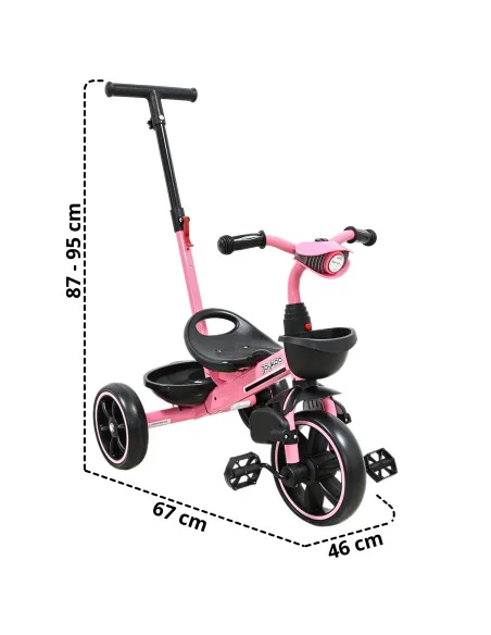 Triciclo para Niños con Bastón Torreta con Luz y Sonido Pedales Desmontables Posapiés Plegables Apto desde 2 años o hasta 25 kg | Joykoo Tienda Oficial