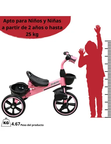 Triciclo para Niños con Bastón Torreta con Luz y Sonido Pedales Desmontables Posapiés Plegables Apto desde 2 años o hasta 25 kg | Joykoo Tienda Oficial