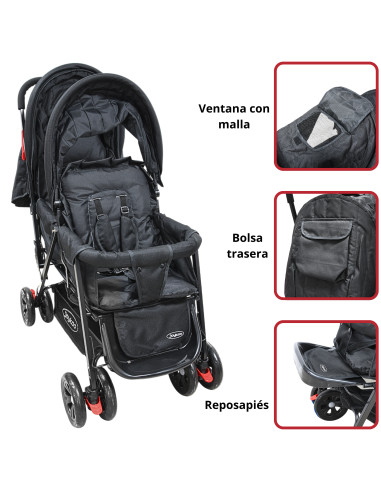 Carriola Doble para Bebés Gemelar Plegable con Asientos Reclinables Apta desde 0 Meses Soporta hasta 32 kg | Joykoo Tienda Oficial