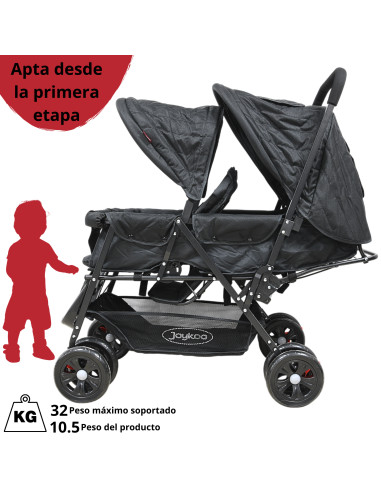 Carriola Doble para Bebés Gemelar Plegable con Asientos Reclinables Apta desde 0 Meses Soporta hasta 32 kg | Joykoo Tienda Oficial