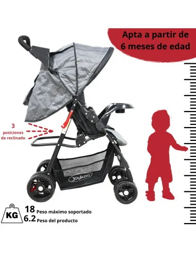 Carriola para Bebé Ligera y Plegable Asiento Reclinable Cinturón de 5 Puntos Charola Toldo Apta desde 6 Meses Hasta 18 kg | Joykoo Tienda Oficial