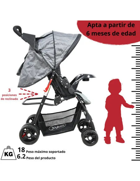 Carriola para Bebé Ligera y Plegable Asiento Reclinable Cinturón de 5 Puntos Charola Toldo Apta desde 6 Meses Hasta 18 kg | Joykoo Tienda Oficial