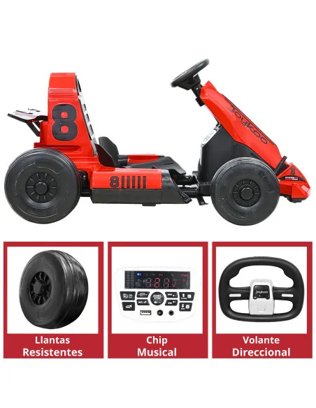 Montable Eléctrico Go Kart para Niños Largo Ajustable Control Remoto Batería Recargable 12V Luces Sonido Bluetooth Soporta 80 kg | Joykoo Tienda Oficial
