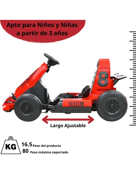 Montable Eléctrico Go Kart para Niños Largo Ajustable Control Remoto Batería Recargable 12V Luces Sonido Bluetooth Soporta 80 kg | Joykoo Tienda Oficial