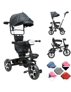 Triciclo Evolutivo para Niños Giratorio 360 con Luz y Sonido Ruedas de Eva Toldo y Bastón de Empuje Joykoo - 36