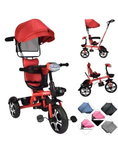 Triciclo Evolutivo para Niños Giratorio 360 con Luz y Sonido Ruedas de Eva Toldo y Bastón de Empuje Joykoo - 1
